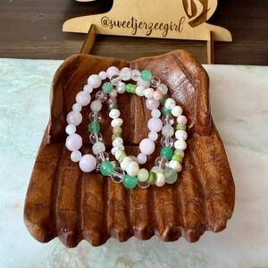 Rose Clear Aventurine Quartz Pearl Agate Sweetheart Bracelet Bundle